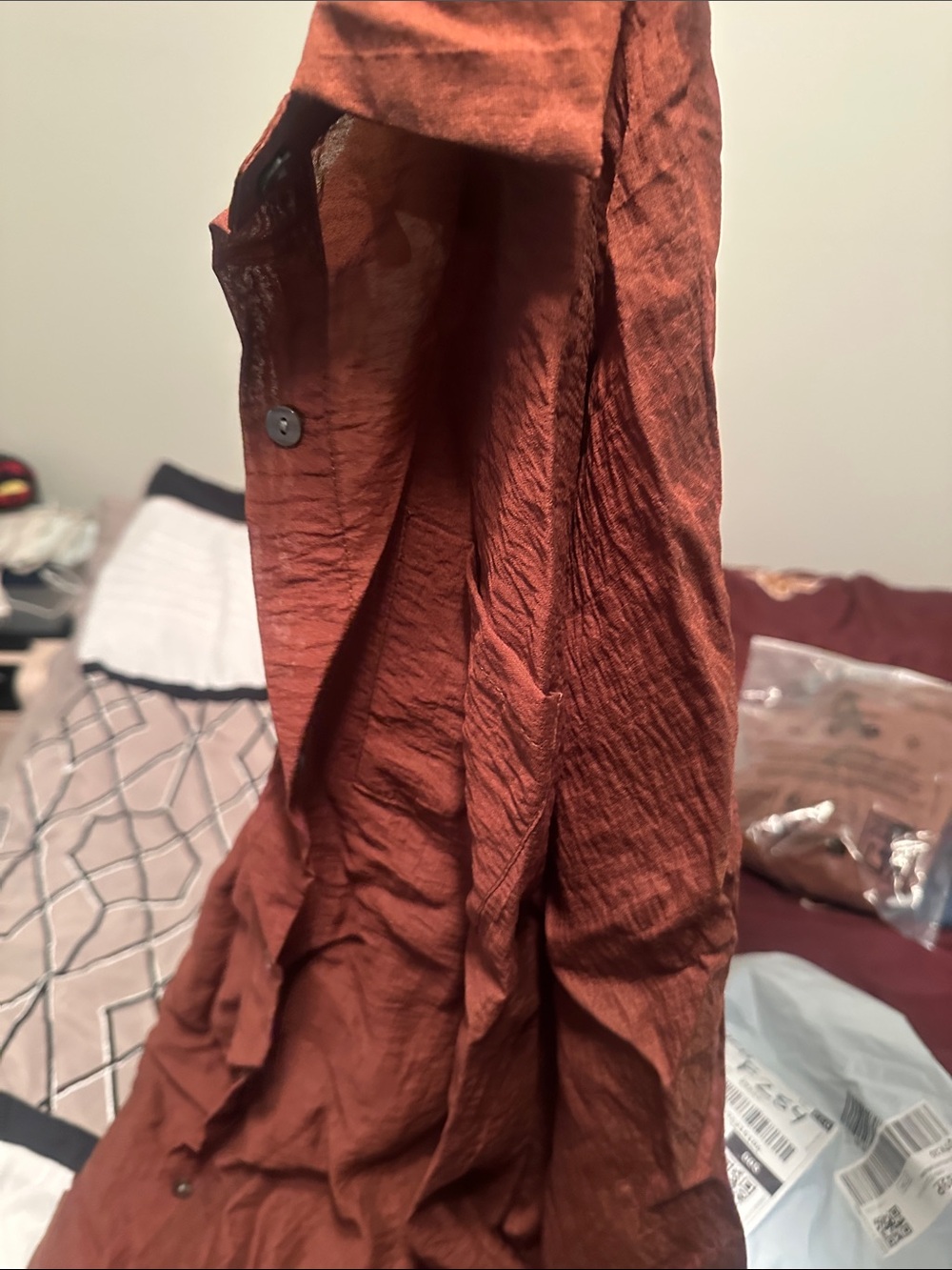 Rust Orange Button-Front Lightweight Shirt cut small
